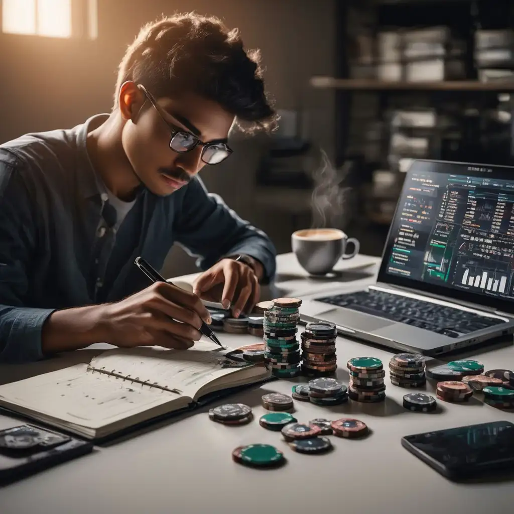 Persona concentrada tomando notas mientras analiza datos en un portátil