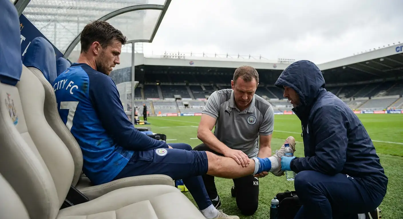 Jugador recibiendo tratamiento médico en el banquillo