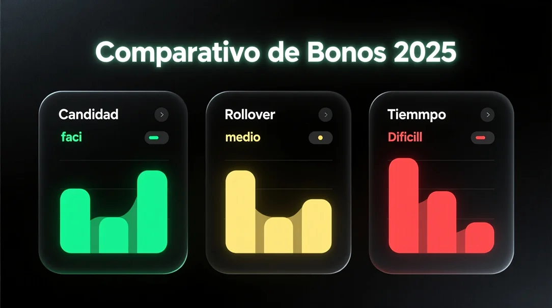Tabla comparativa de bonos de diferentes casas de apuestas españolas mostrando cantidades y requisitos de rollover