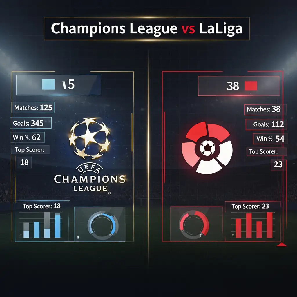 Comparación visual entre Champions League y LaLiga con estadísticas