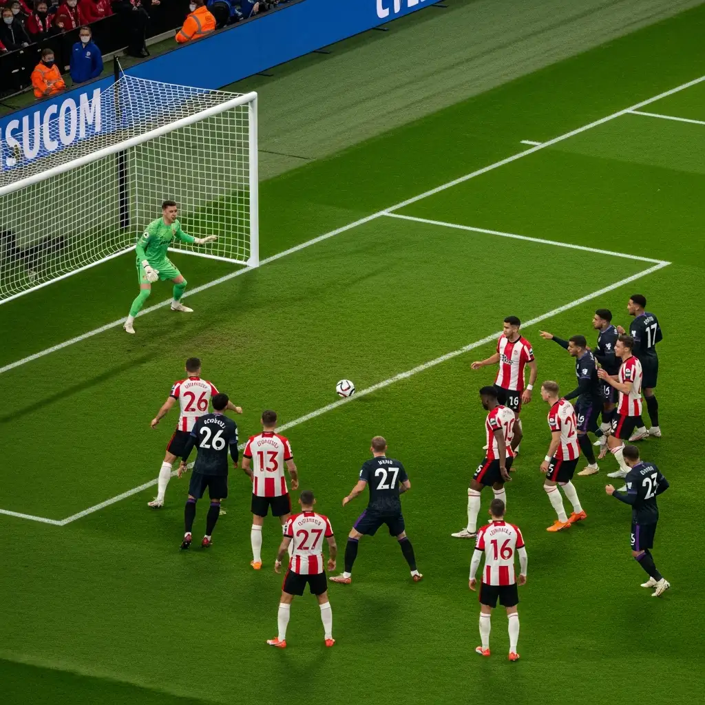 Jugadores posicionándose en el área durante un saque de esquina