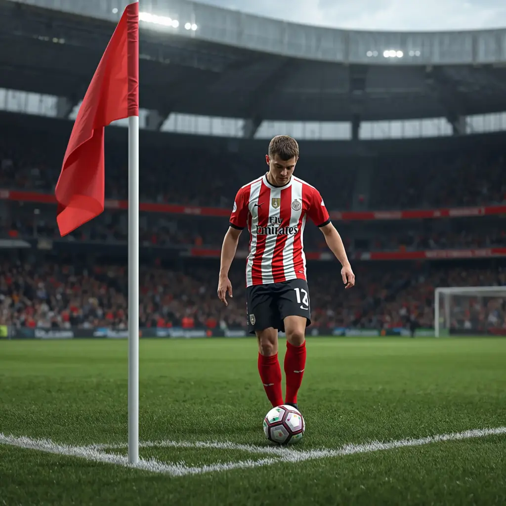 Jugador de fútbol preparándose para ejecutar un saque de esquina