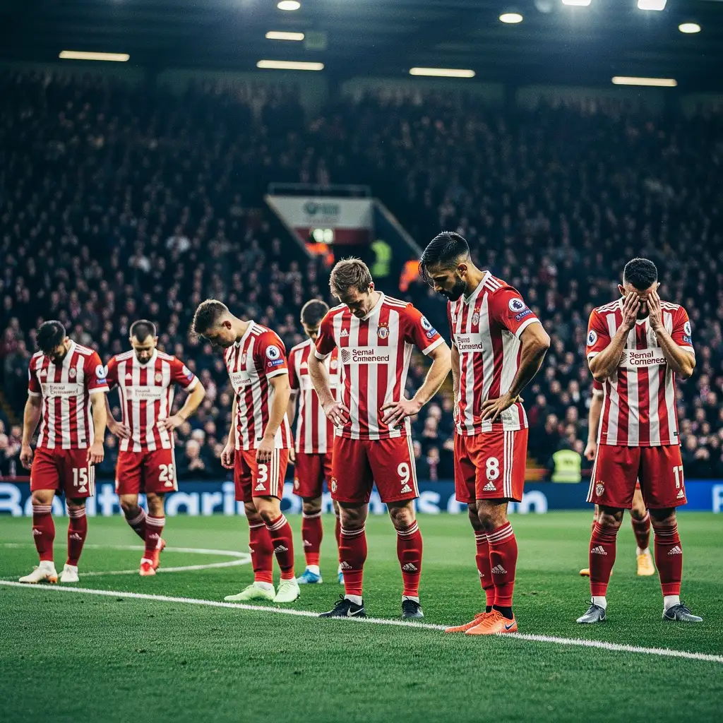 Jugadores de fútbol mostrando preocupación durante un momento difícil