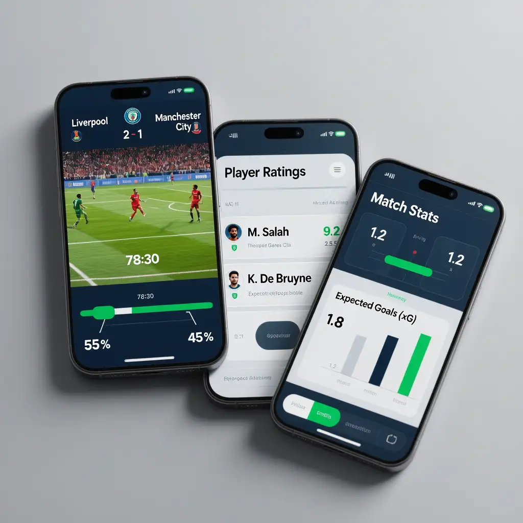 Aplicaciones móviles de estadísticas de fútbol mostrando datos en tiempo real