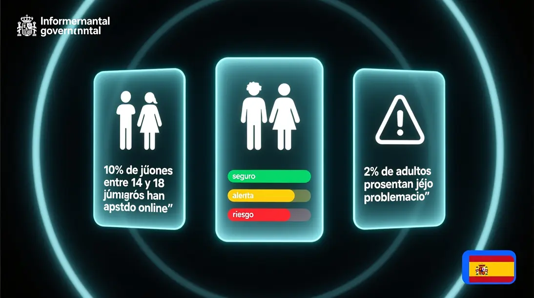 Gráfico estadístico sobre prevalencia del juego problemático entre jóvenes en España con datos porcentuales