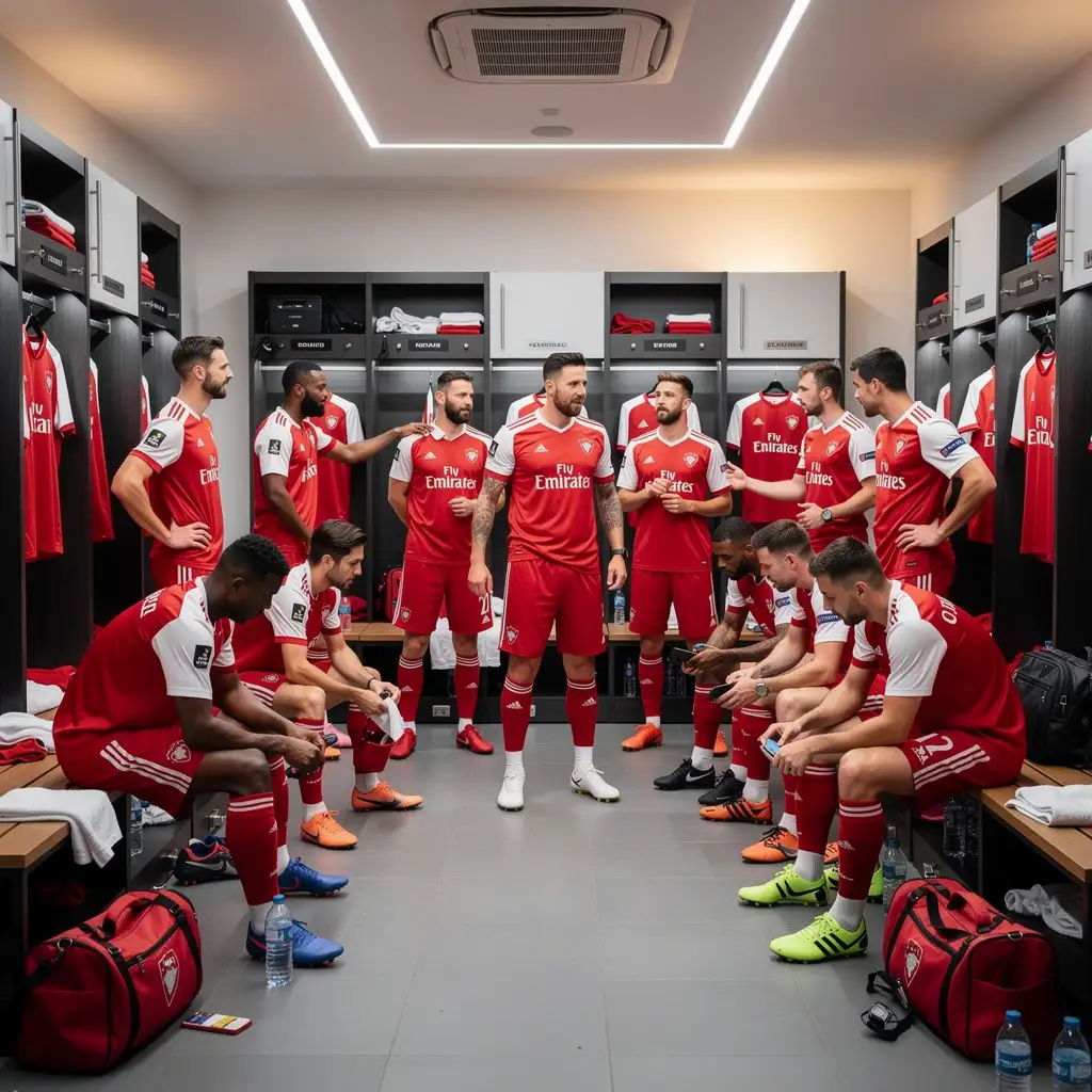 Equipo de fútbol reunido en el vestuario antes de un partido