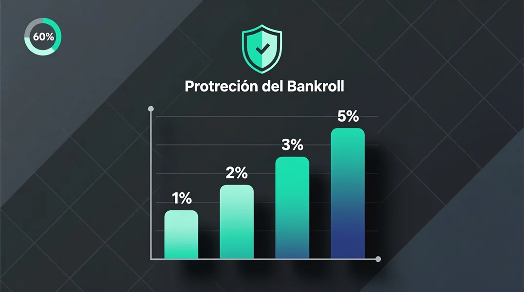 Gráfico ilustrativo mostrando la gestión del bankroll con porcentajes de apuesta y evolución del capital