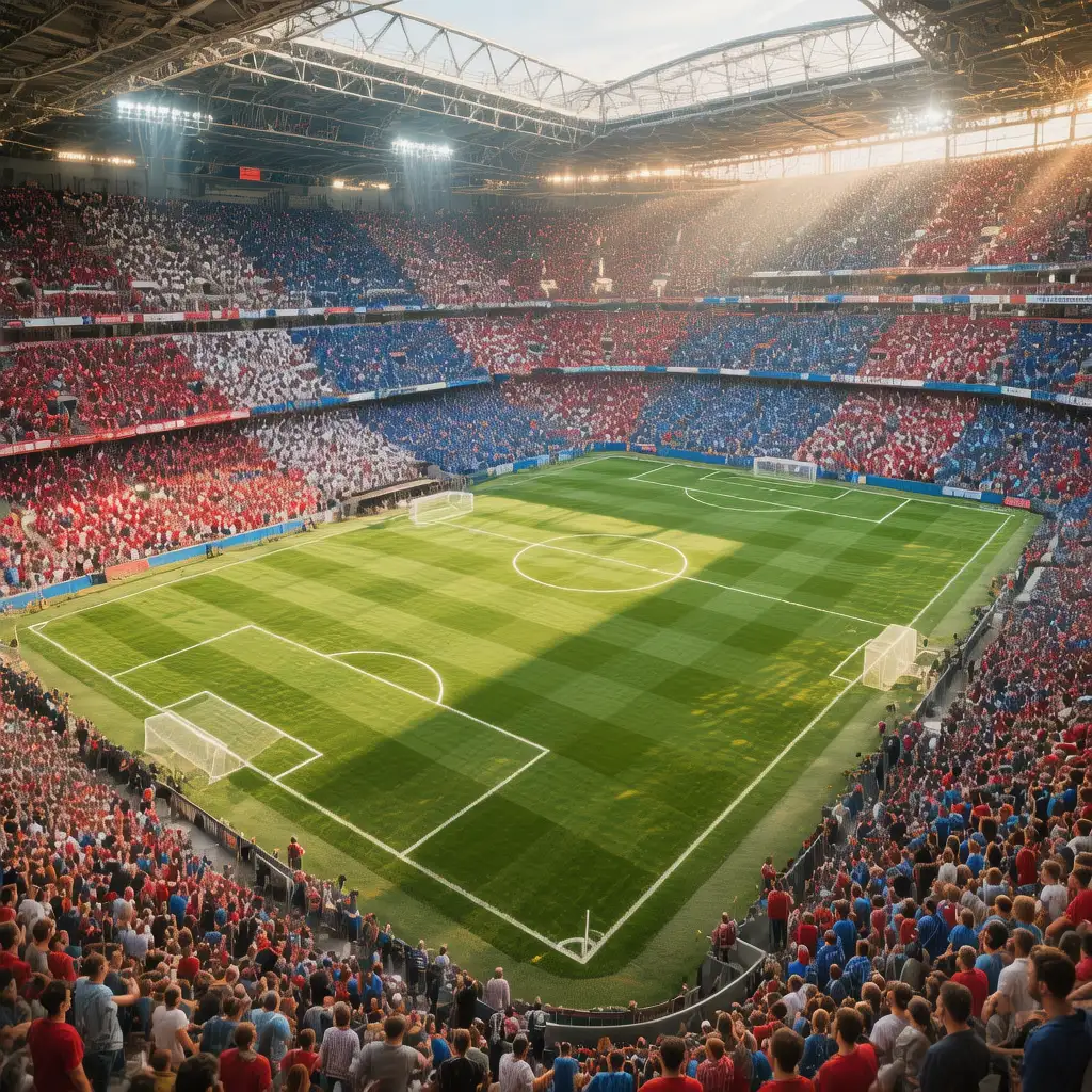 Ambiente previo al derbi catalán con aficionados de ambos equipos en el estadio