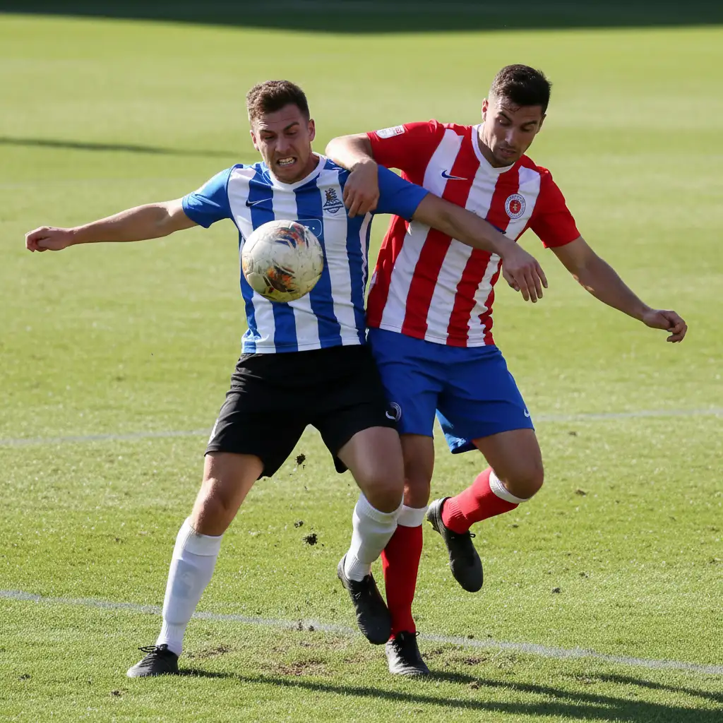 Duelo físico entre jugadores en un partido de alta intensidad
