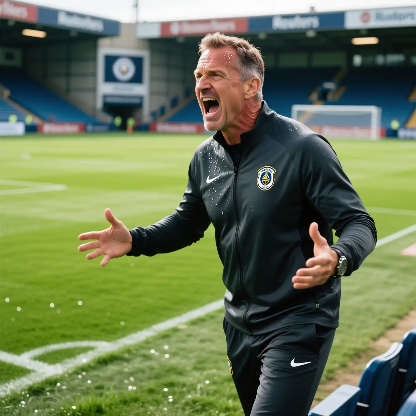 Entrenador dando instrucciones intensas desde la banda