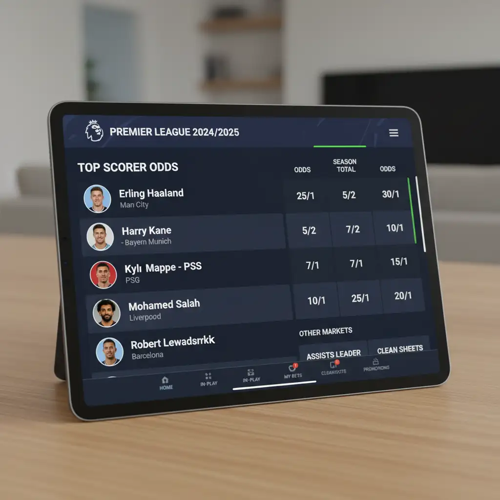 Pantalla de apuestas mostrando mercados de goleadores