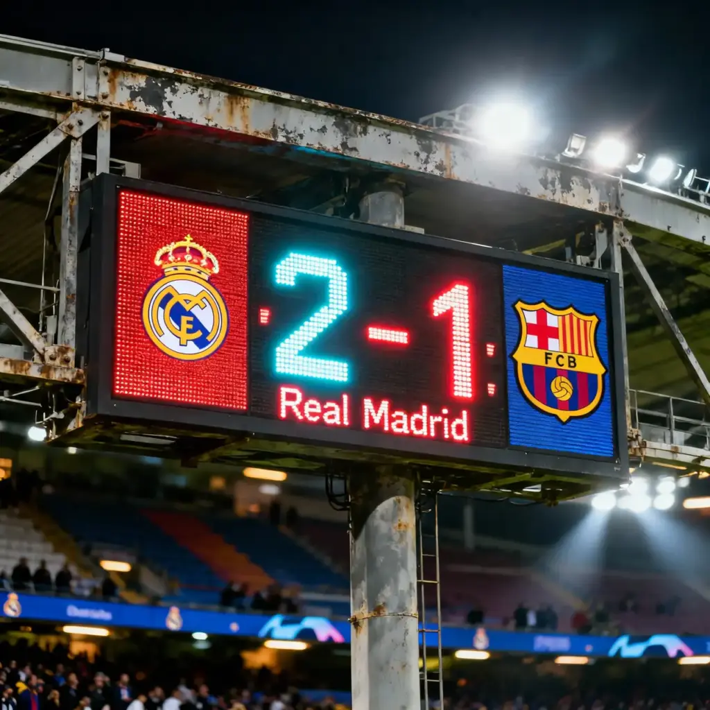 Marcador de fútbol mostrando un resultado ajustado entre dos equipos