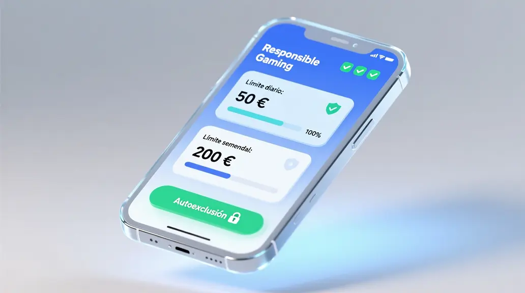 Pantalla de configuración de límites de depósito y opciones de autoexclusión en una casa de apuestas