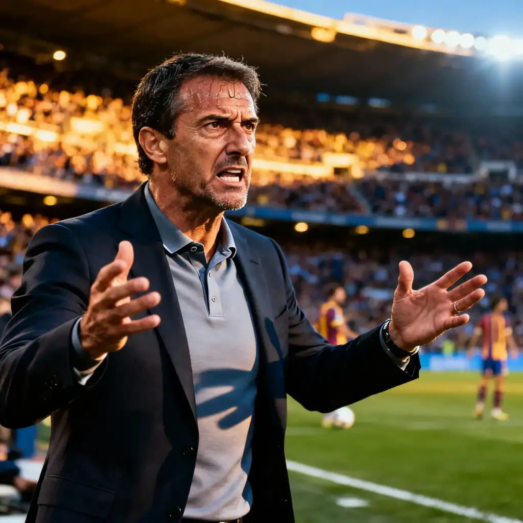 Míchel Sánchez dando instrucciones desde la banda en el estadio de Montilivi