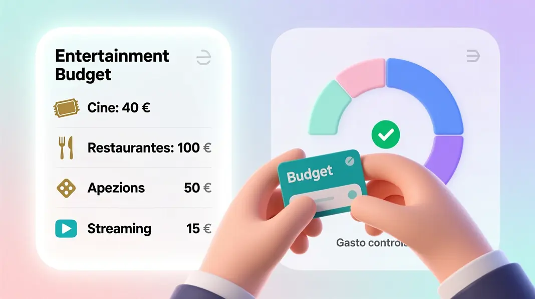 Persona estableciendo un presupuesto mensual para entretenimiento con categoría separada para apuestas controladas