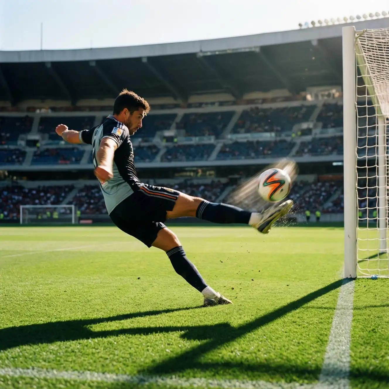Extremo de fútbol ejecutando un centro al área desde la banda derecha